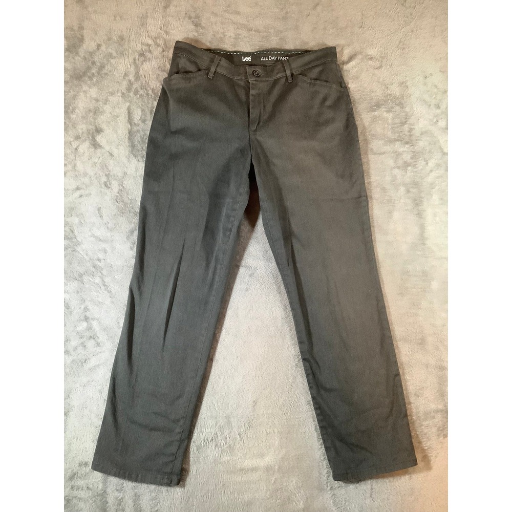 Lee Womens All Day Pant Grey Size 8 Short Straight Leg Flat Front 4631202